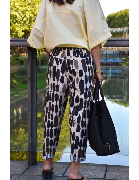 Pantalon Imprimé Noir FLORA