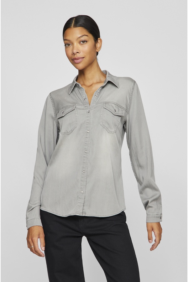 Camisa Jeans Cinza VIBISTA VILA - 1 | TOPOS 2