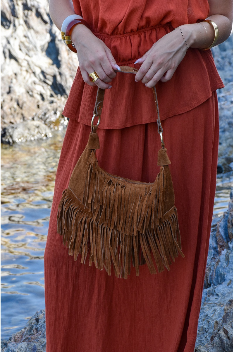 FLORA AND GEAN IMPORT FRANGE COGNAC POCHETTE