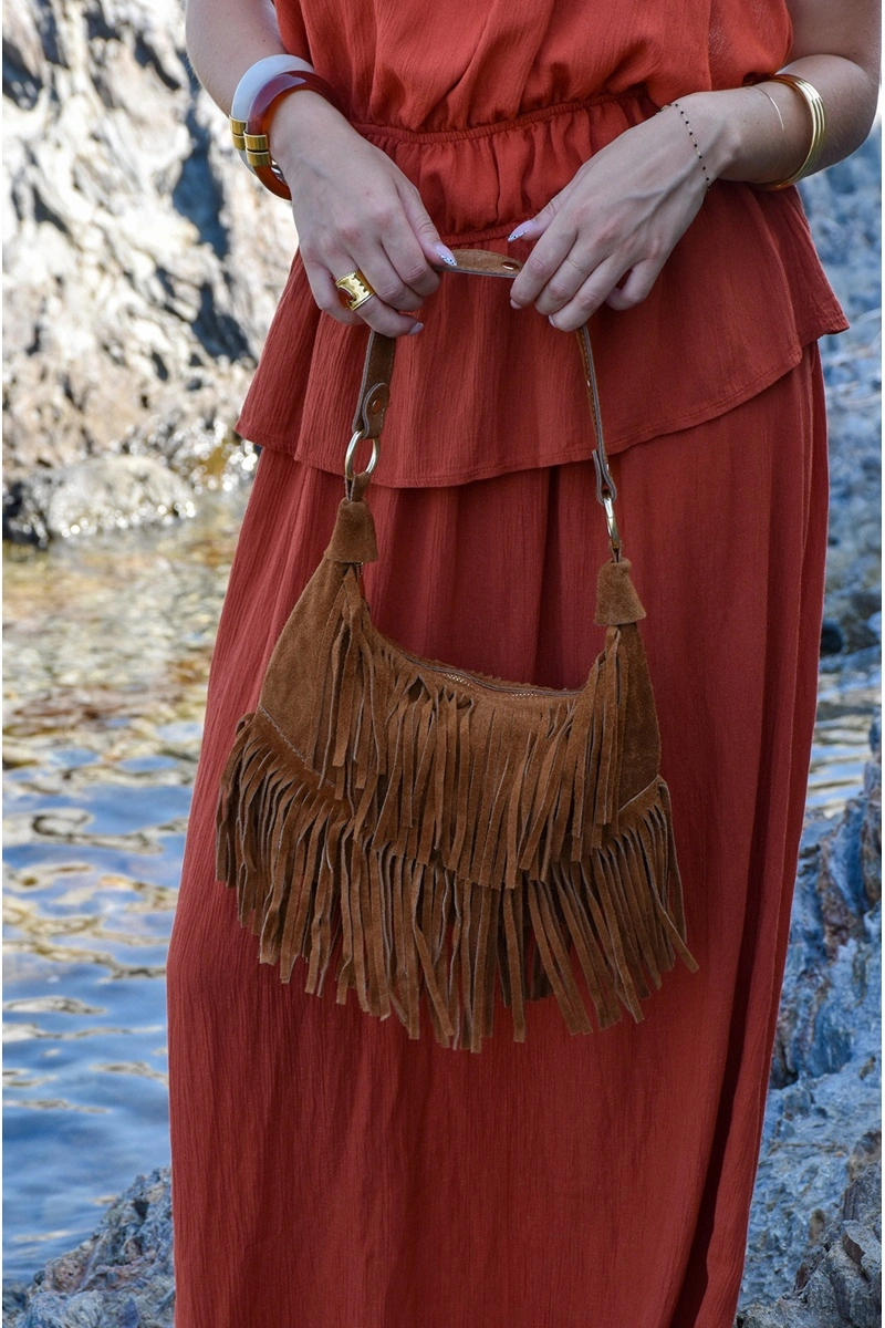 FLORA AND GEAN IMPORT FRANGE COGNAC POCHETTE