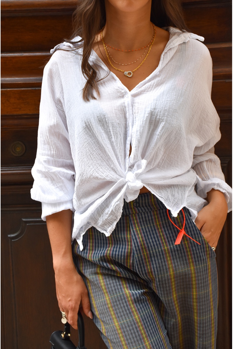 Chemisier Coton Banditas Blanc AGATA