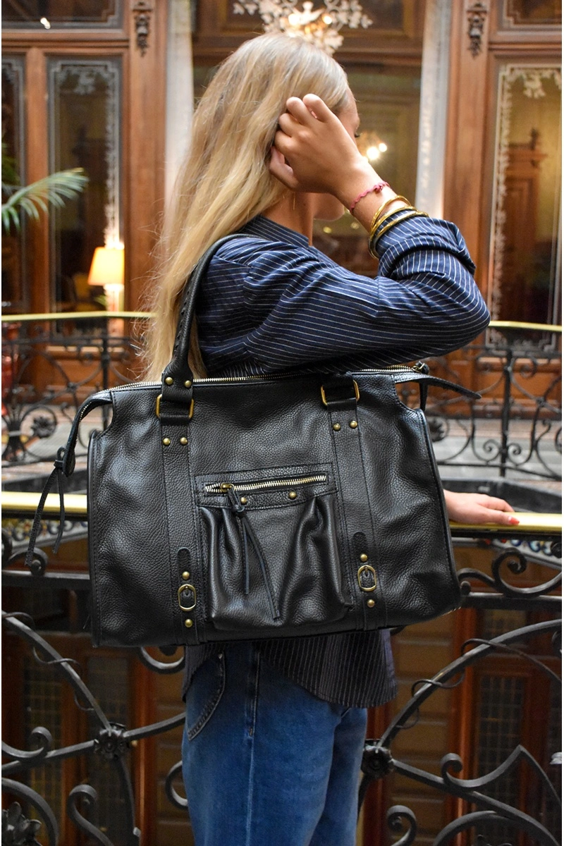 FLORA AND GEAN IMPORT  NOIR SACS CUIR 2