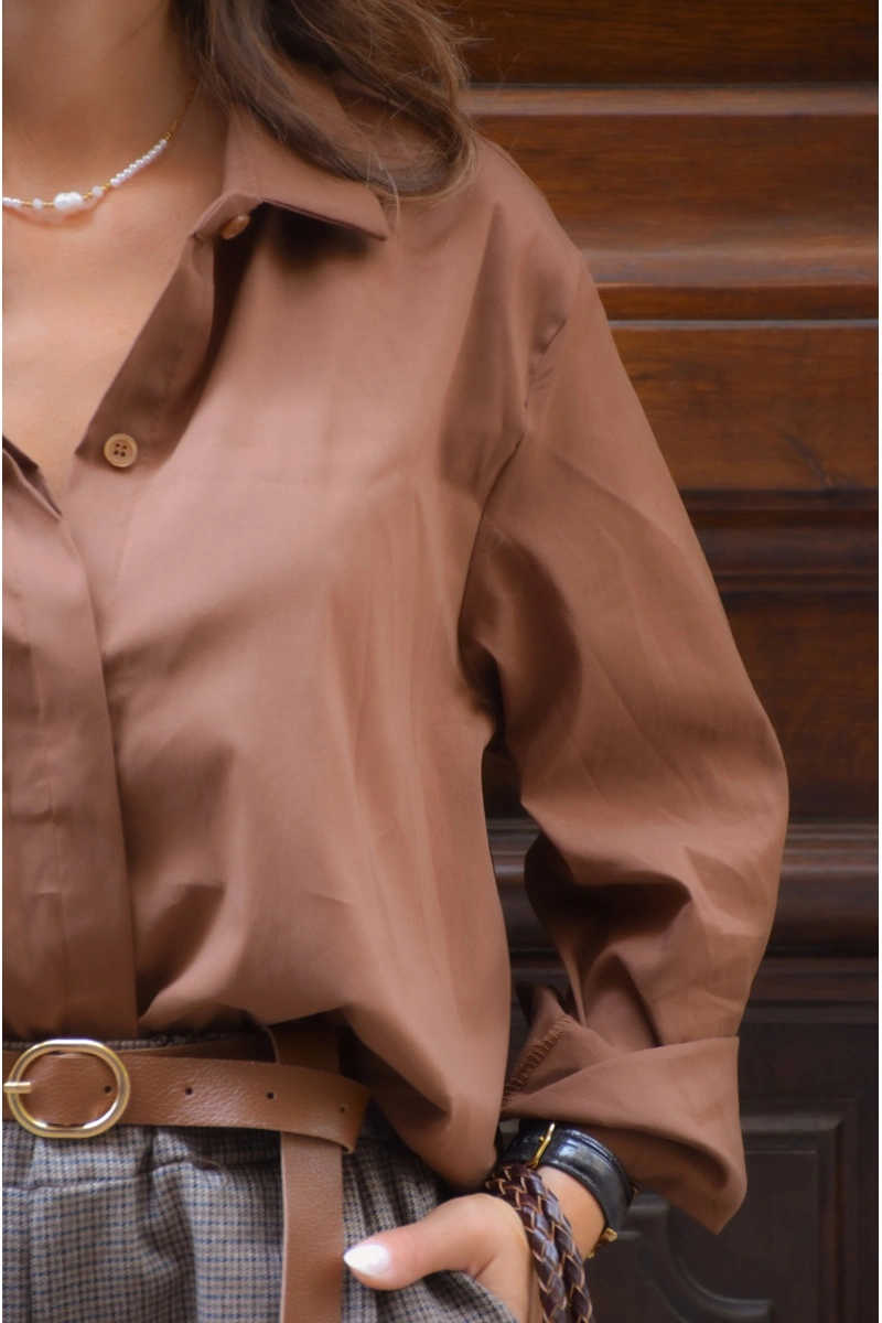 Chemisier Uni Chocolat MATHILDE 2