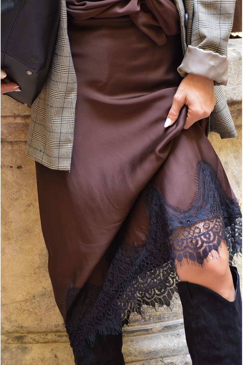 Jupe Dentelle Marron SKYE 2