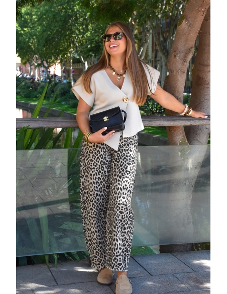 lai fashion LEOPAR BEIGE PANTALON FEMME