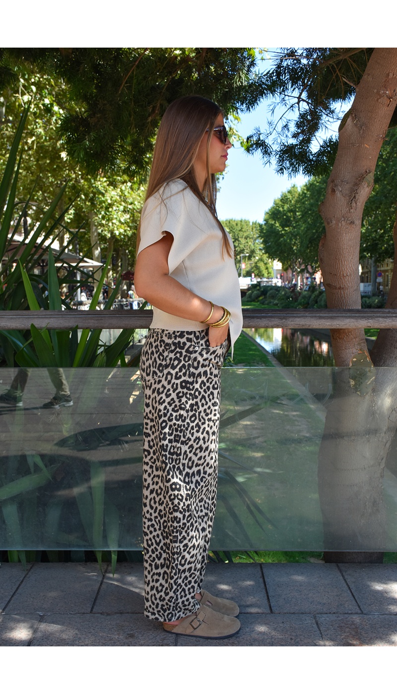 lai fashion LEOPAR BEIGE PANTALON FEMME