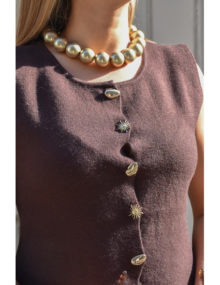 PRESSPLAY MAILLE MARRON GILET FEMME