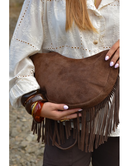 FLORA AND GEAN IMPORT FRANGE MARRON POCHETTE