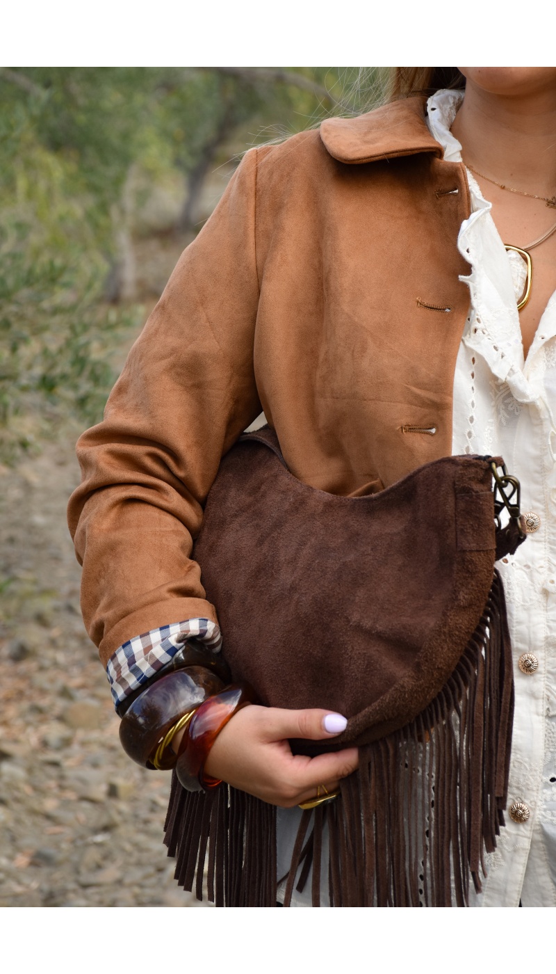 FLORA AND GEAN IMPORT FRANGE MARRON POCHETTE