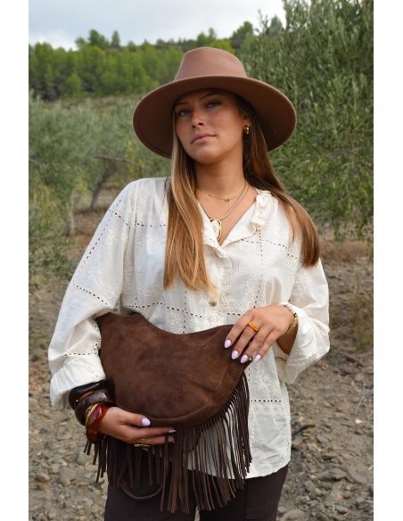 FLORA AND GEAN IMPORT FRANGE MARRON POCHETTE
