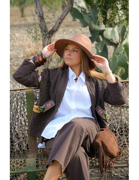 Veste Brodée Marron LOUISE