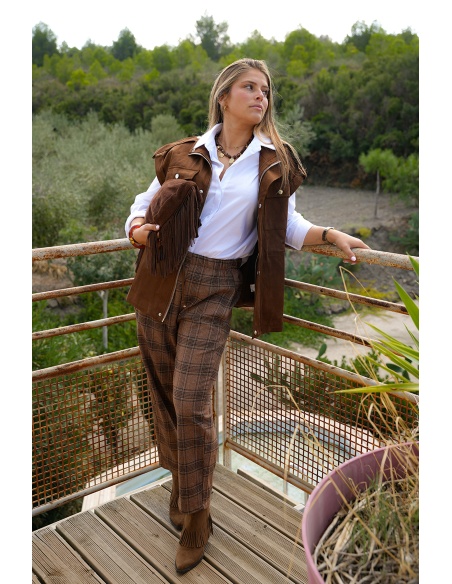 Pantalon Carreaux Camel MARGOT