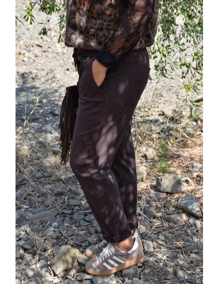 Pantalon Carotte Marron LUCIE