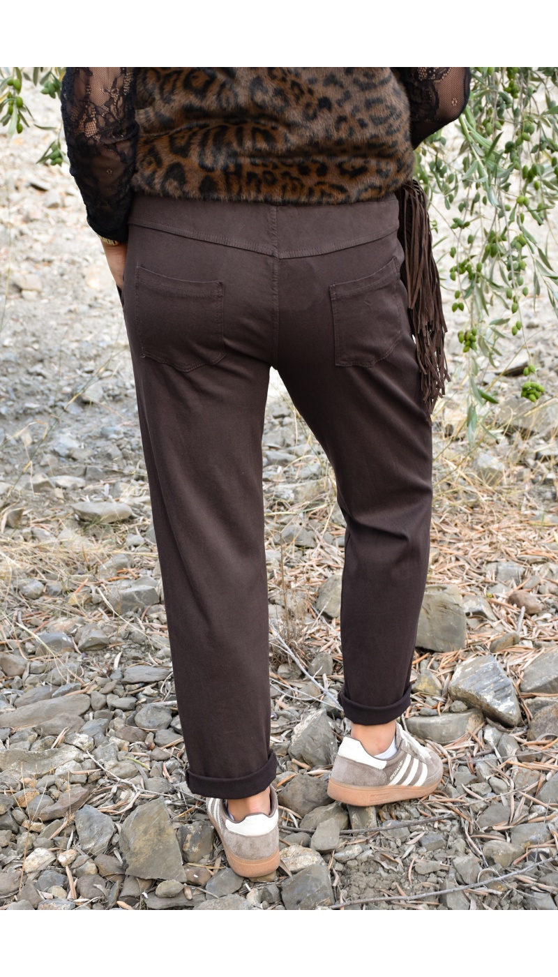 Pantalon Carotte Marron LUCIE