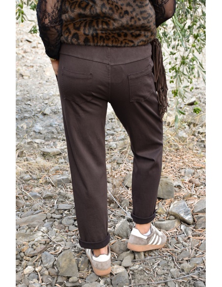 Pantalon Carotte Marron LUCIE