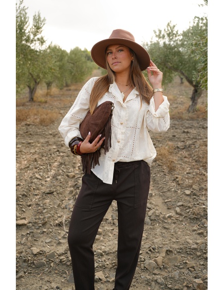 Pantalon Carotte Marron LUCIE