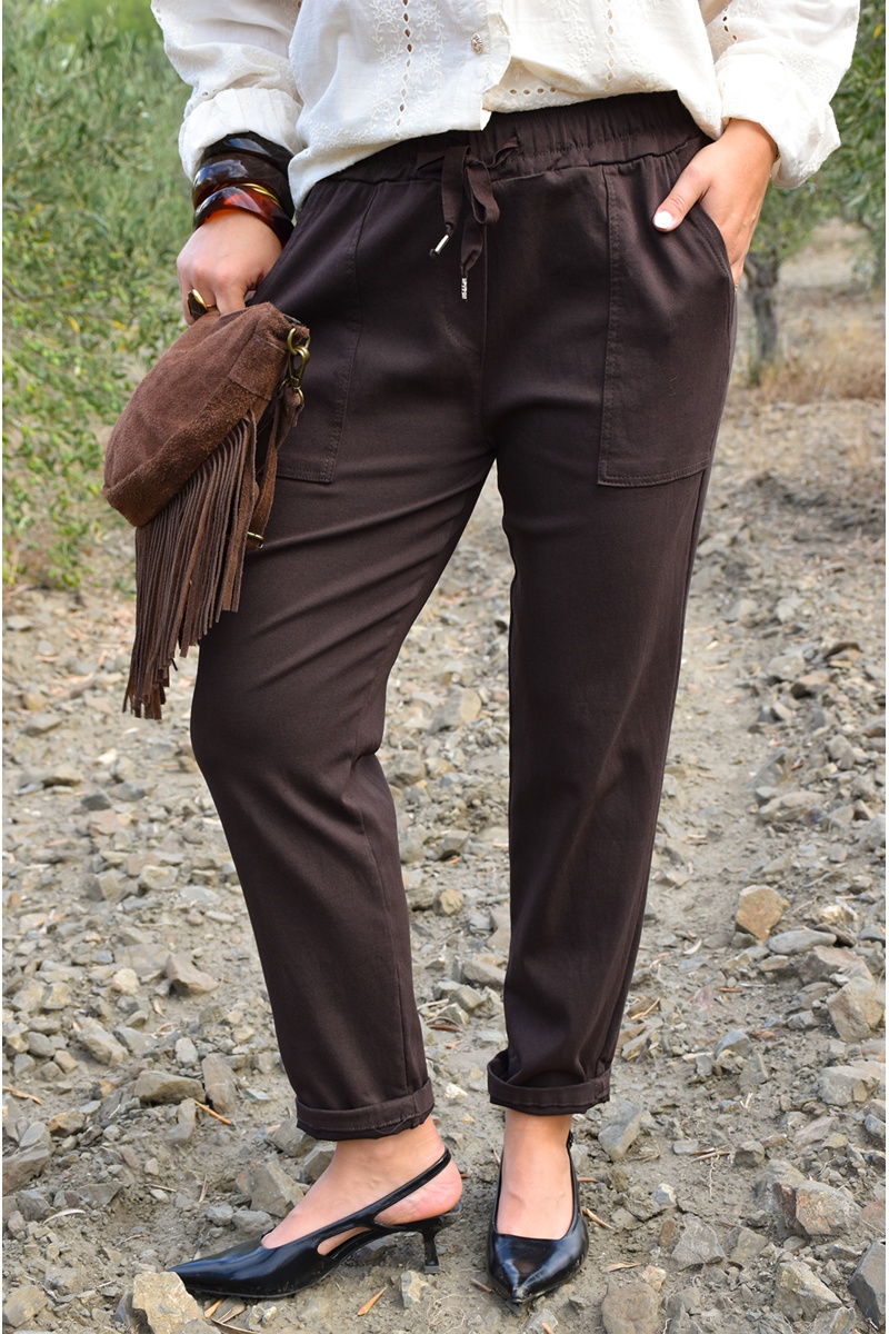 Pantalon Carotte Marron LUCIE