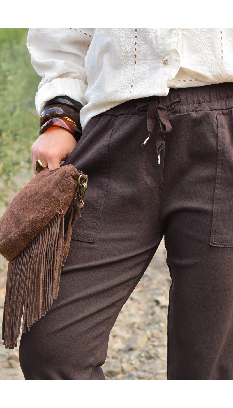 Pantalon Carotte Marron LUCIE