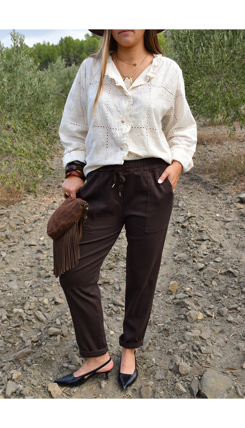 Pantalon Carotte Marron LUCIE