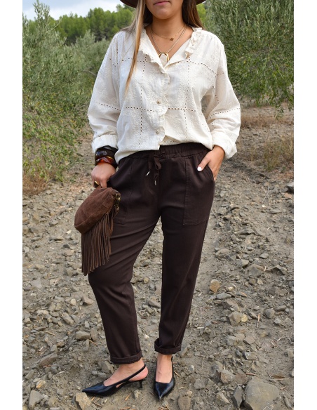 Pantalon Carotte Marron LUCIE