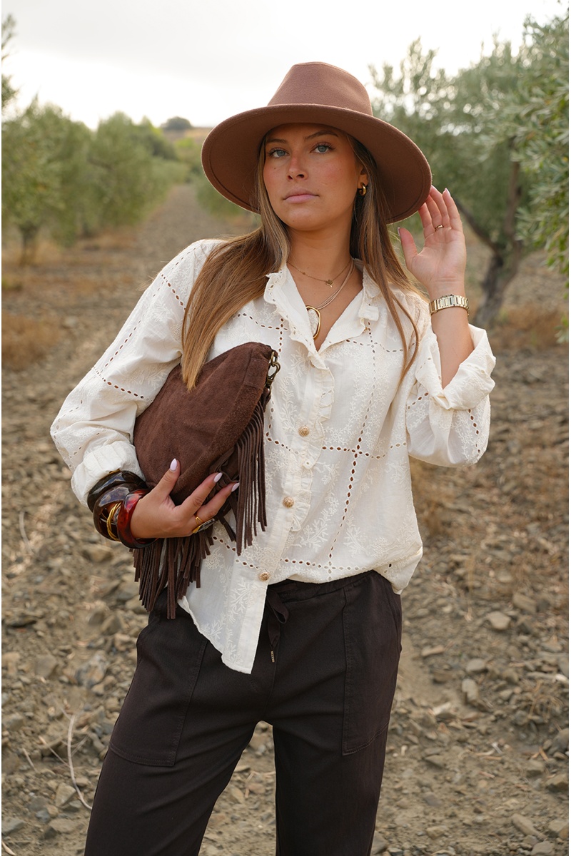 Chemisier Brodé Ecru ALICE