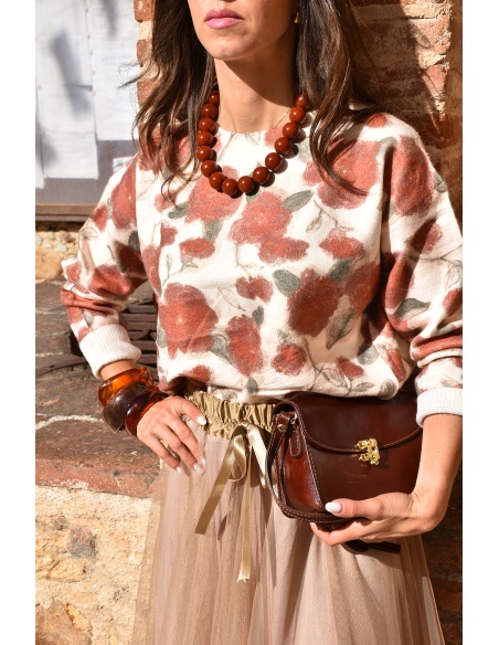 Pull Fleurs Ecru LEONIE