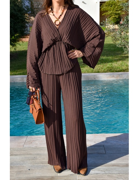Ensemble Plissé Marron ALYA