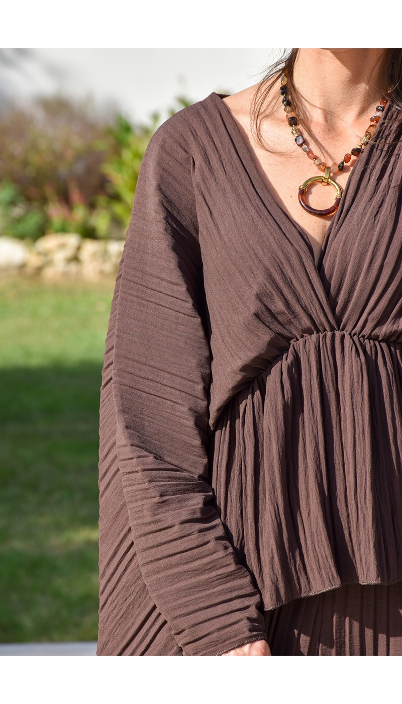 Ensemble Plissé Marron ALYA