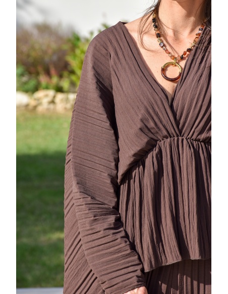 Ensemble Plissé Marron ALYA
