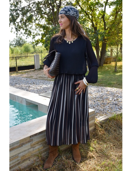 Robe Plissée Noire ANGELE