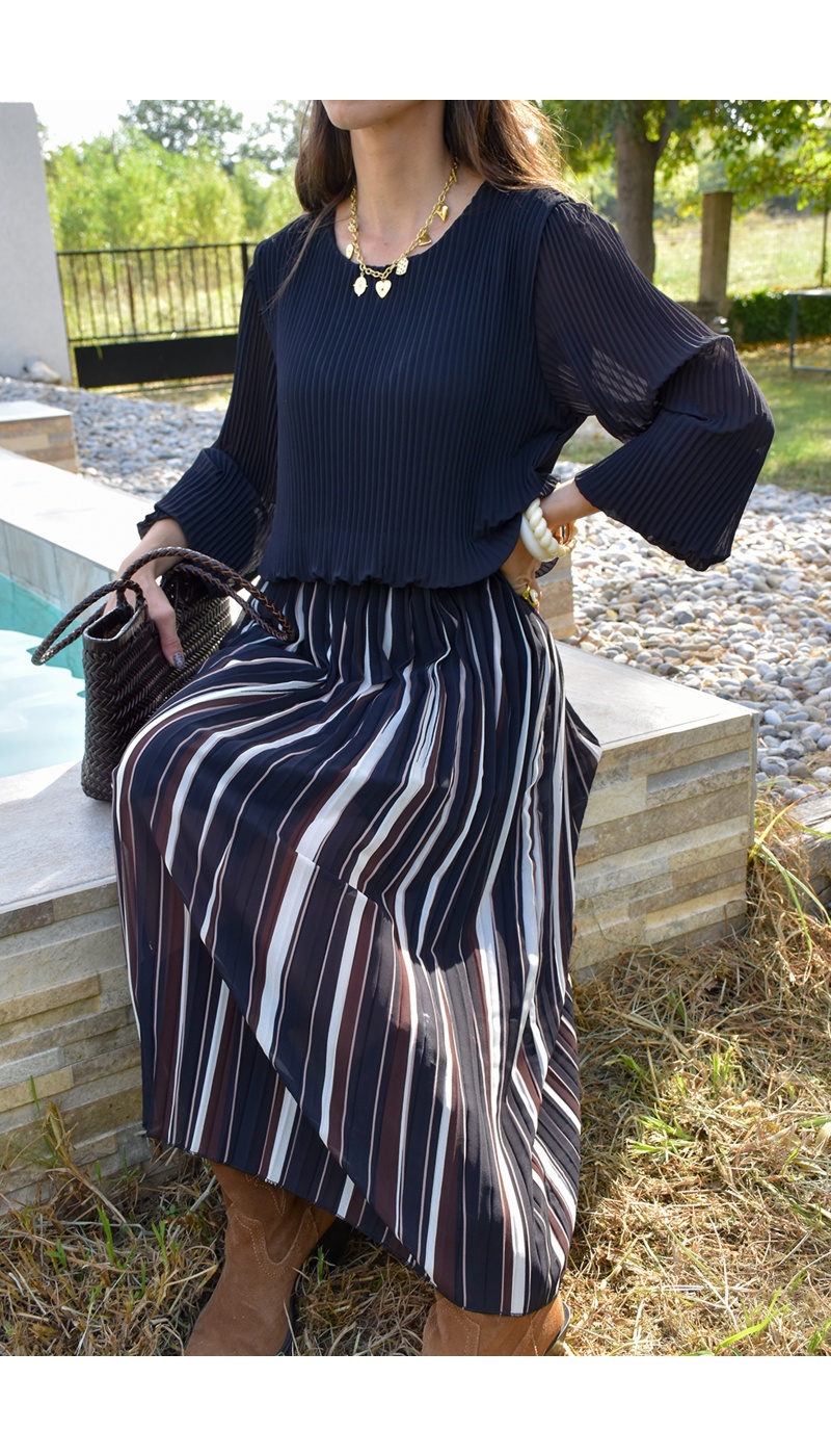 Robe Plissée Noire ANGELE
