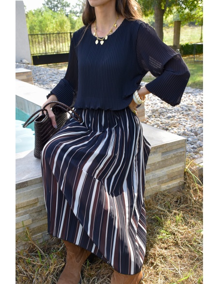 Robe Plissée Noire ANGELE