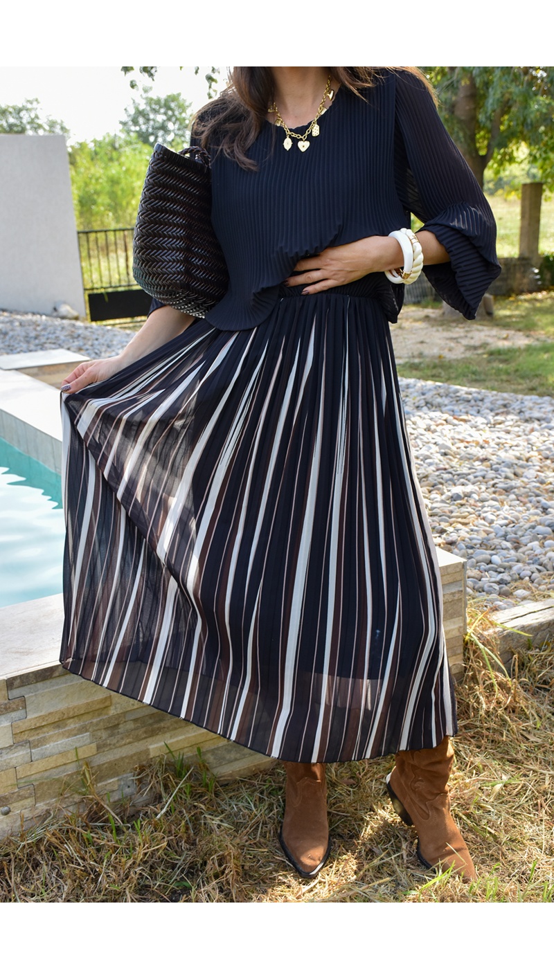 Robe Plissée Noire ANGELE