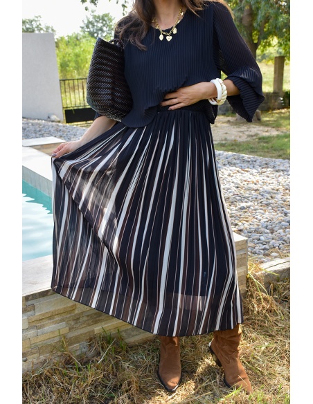Robe Plissée Noire ANGELE