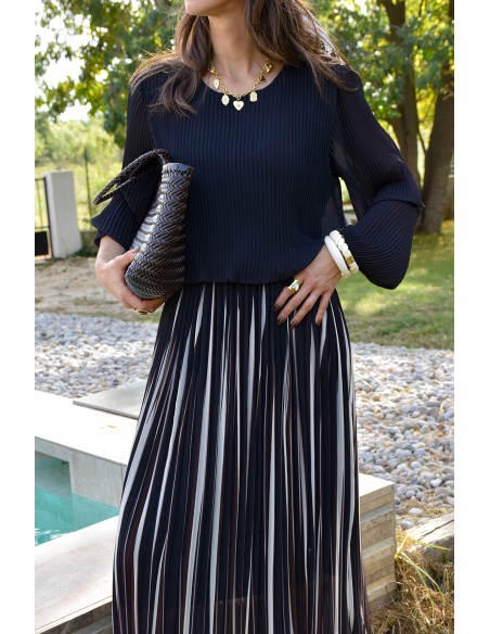 Robe Plissée Noire ANGELE
