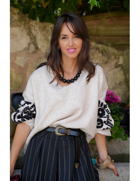 Pull Brodé Ecru EMMA