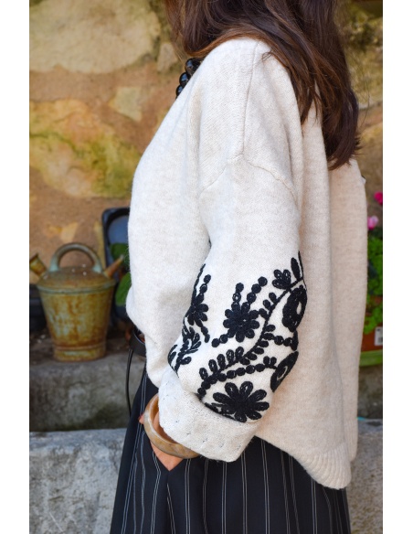 Pull Brodé Ecru EMMA