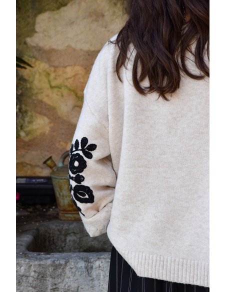 Pull Brodé Ecru EMMA