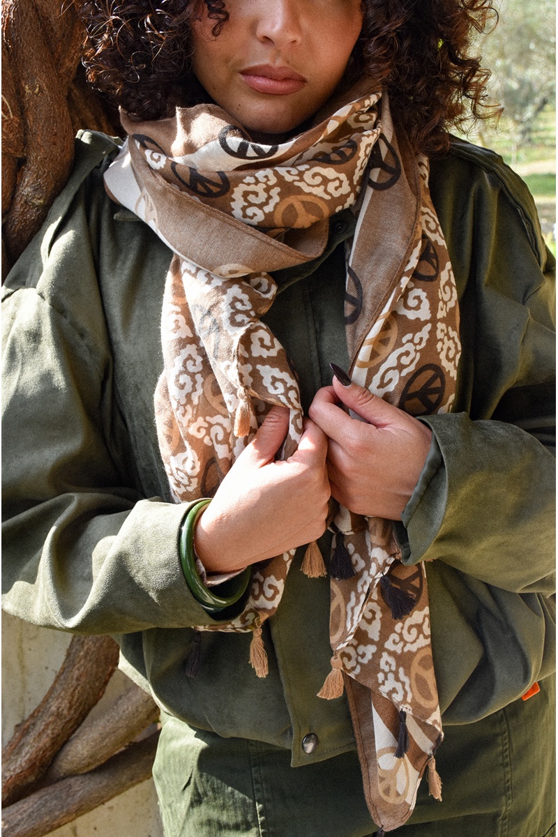 Foulard Imprimé Beige PEACE 2