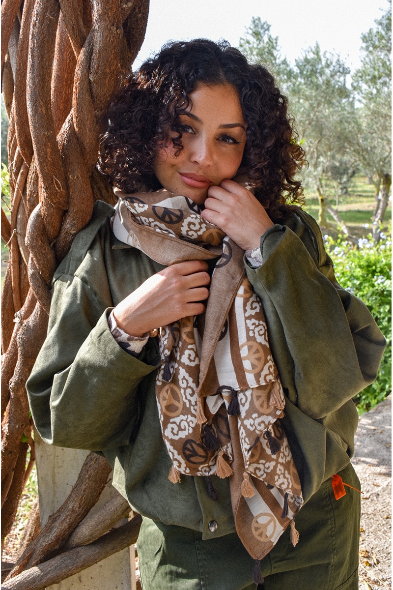 Foulard Imprimé Beige PEACE