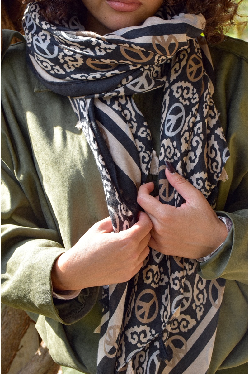 Foulard Imprimé Noir PEACE 2