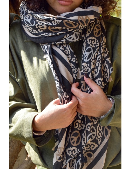 Foulard Imprimé Noir PEACE