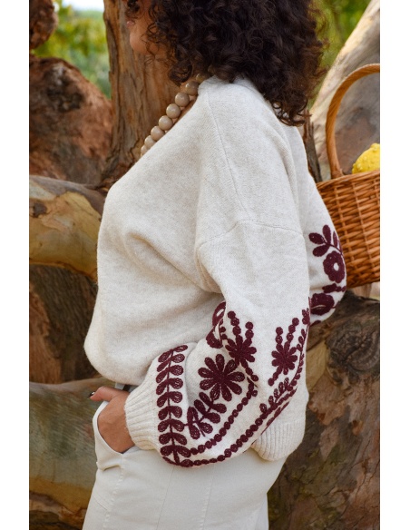 Pull Brodé Ecru EMMA