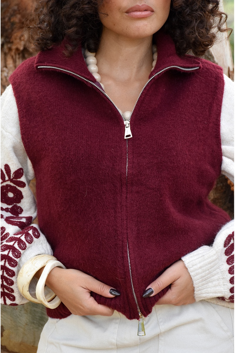 Gilet Maille Bordeaux EMELINE