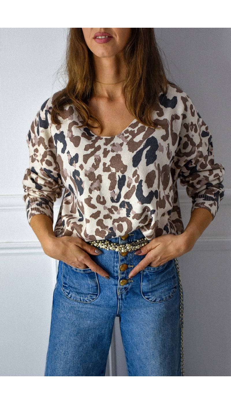 ikoone and blanka LEOPAR ECRU PULL FEMME