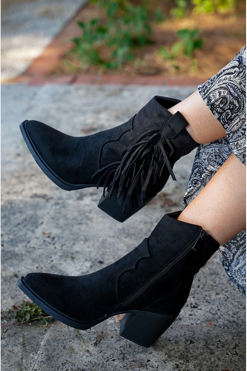 Bottines Franges Noires JADE