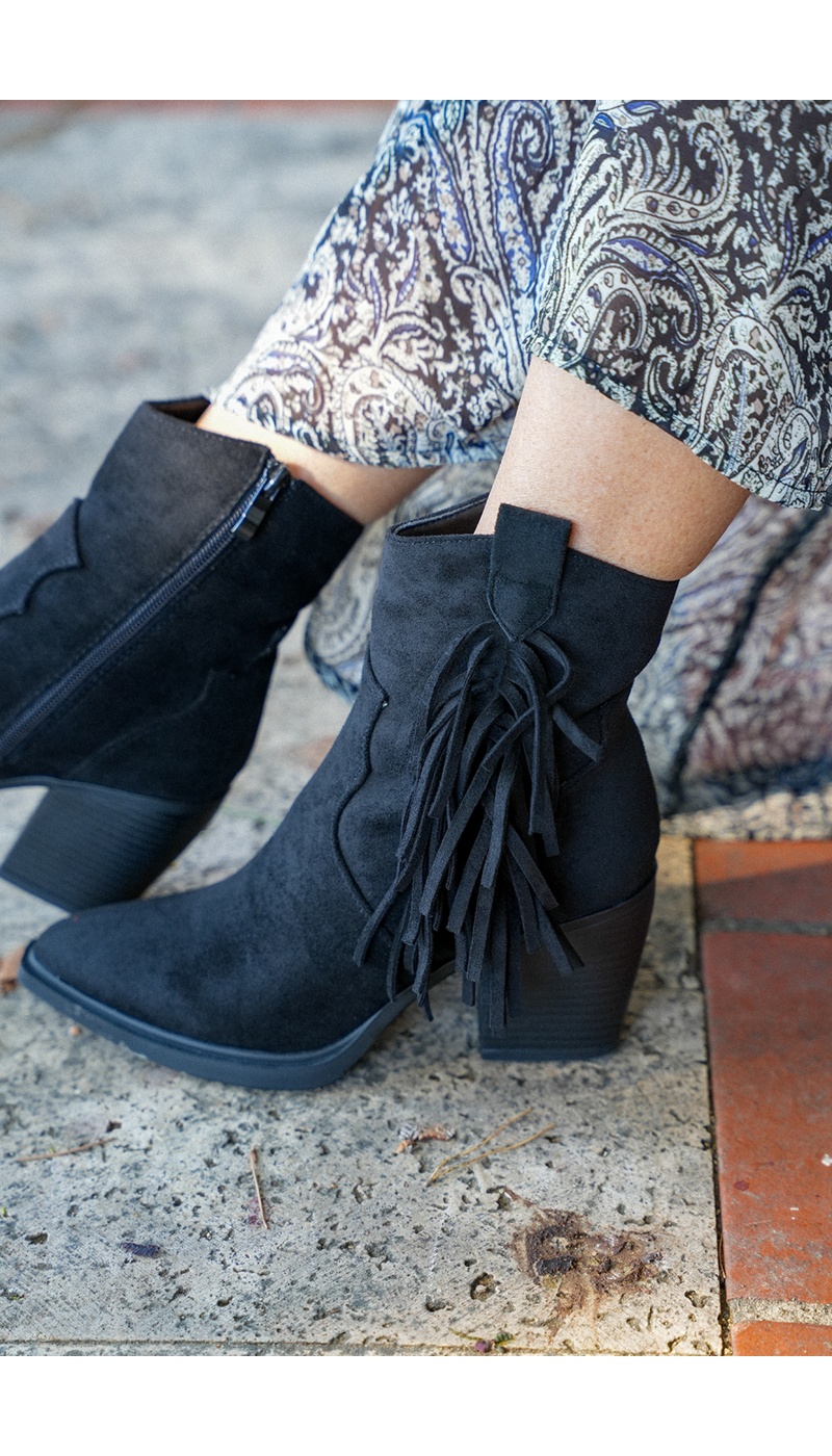 Bottines Franges Noires JADE
