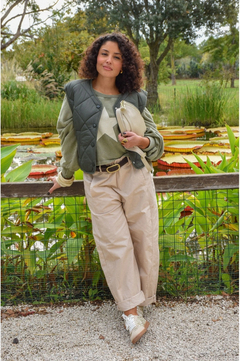 CEINTU ECRU PANTALON FEMME 2