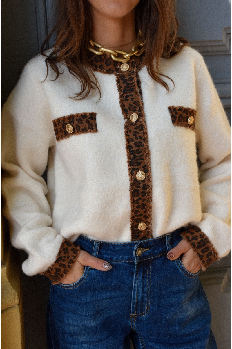 Gilet Léopard Ecru GIUSEPPA