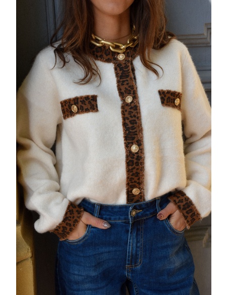 ikoone and blanka LEOPAR ECRU PULL FEMME